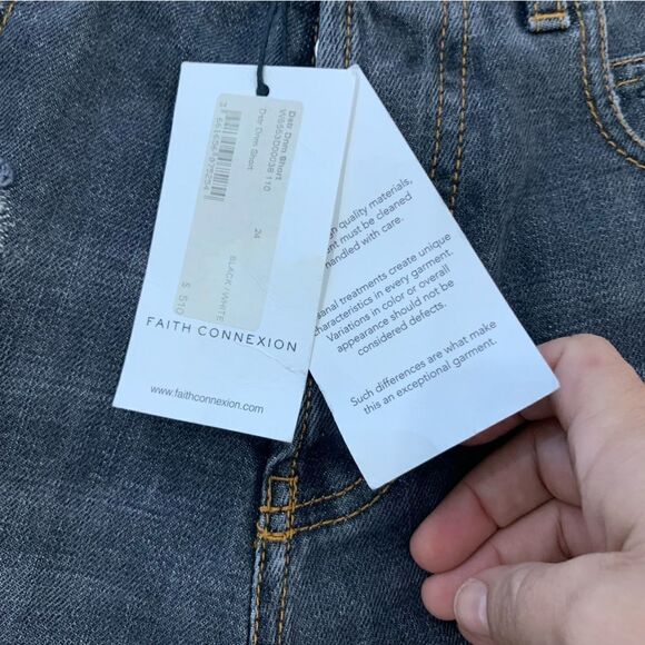 Faith Connexion Denim Shorts Women’s 24 Black Distressed Both Side Button NWT - Picture 3 of 12